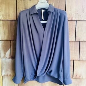 Grey Wrap Blouse with Draped Front